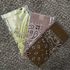 NWT Set of Three Paisley Bandanas in Brown, Yellow, and Pink